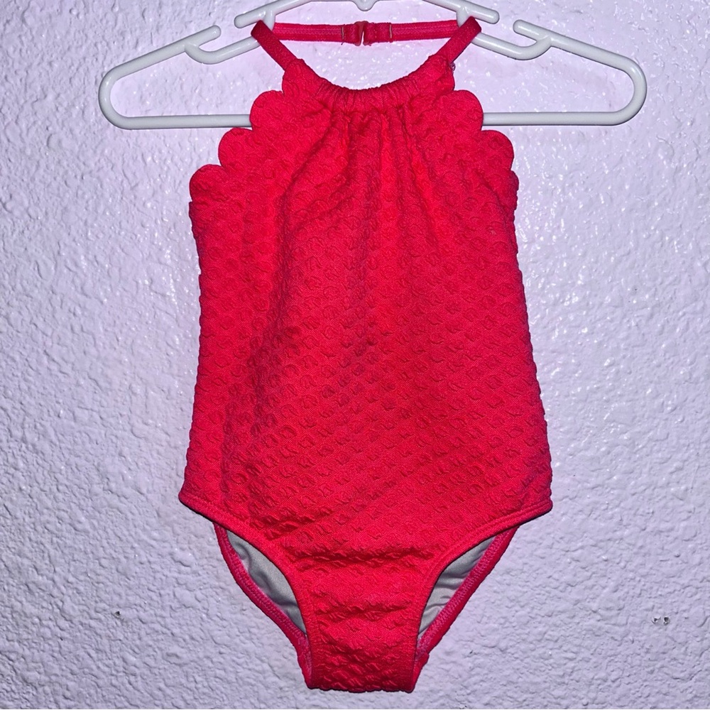 kate spade Girls' Bright Red Scalloped One-Piece Swimsuit